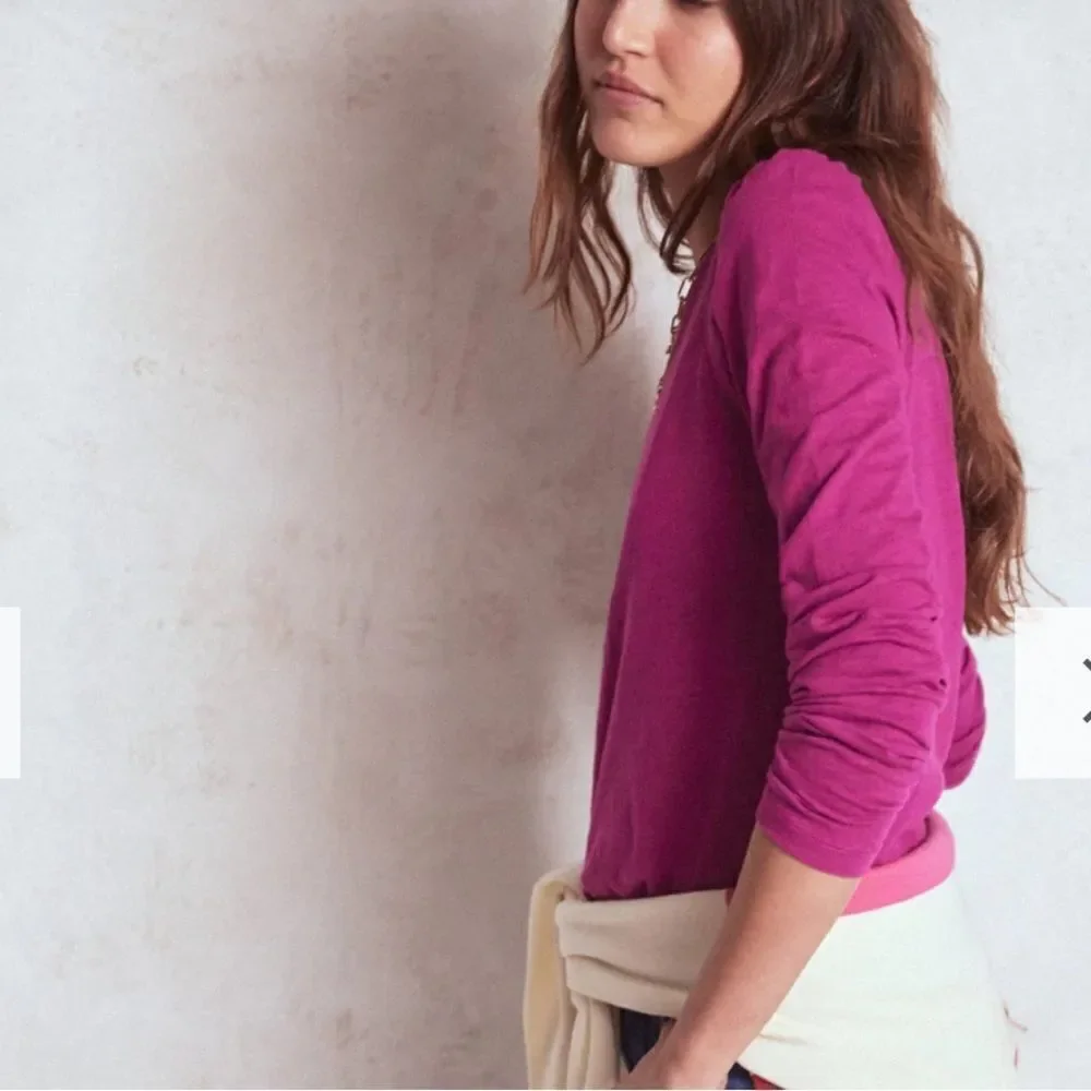 Boden basic Cotton & Modal Crew Long Sleeve Top in Rich Magenta size 4-like new!